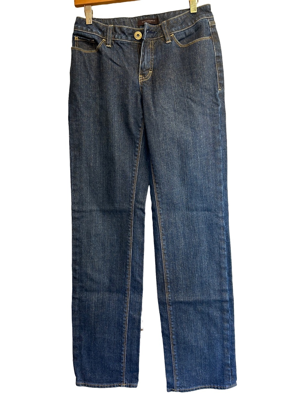 NWOT Christopher Blue MINE Luxe Shimmer Gold Sparkle Bootcut Jeans